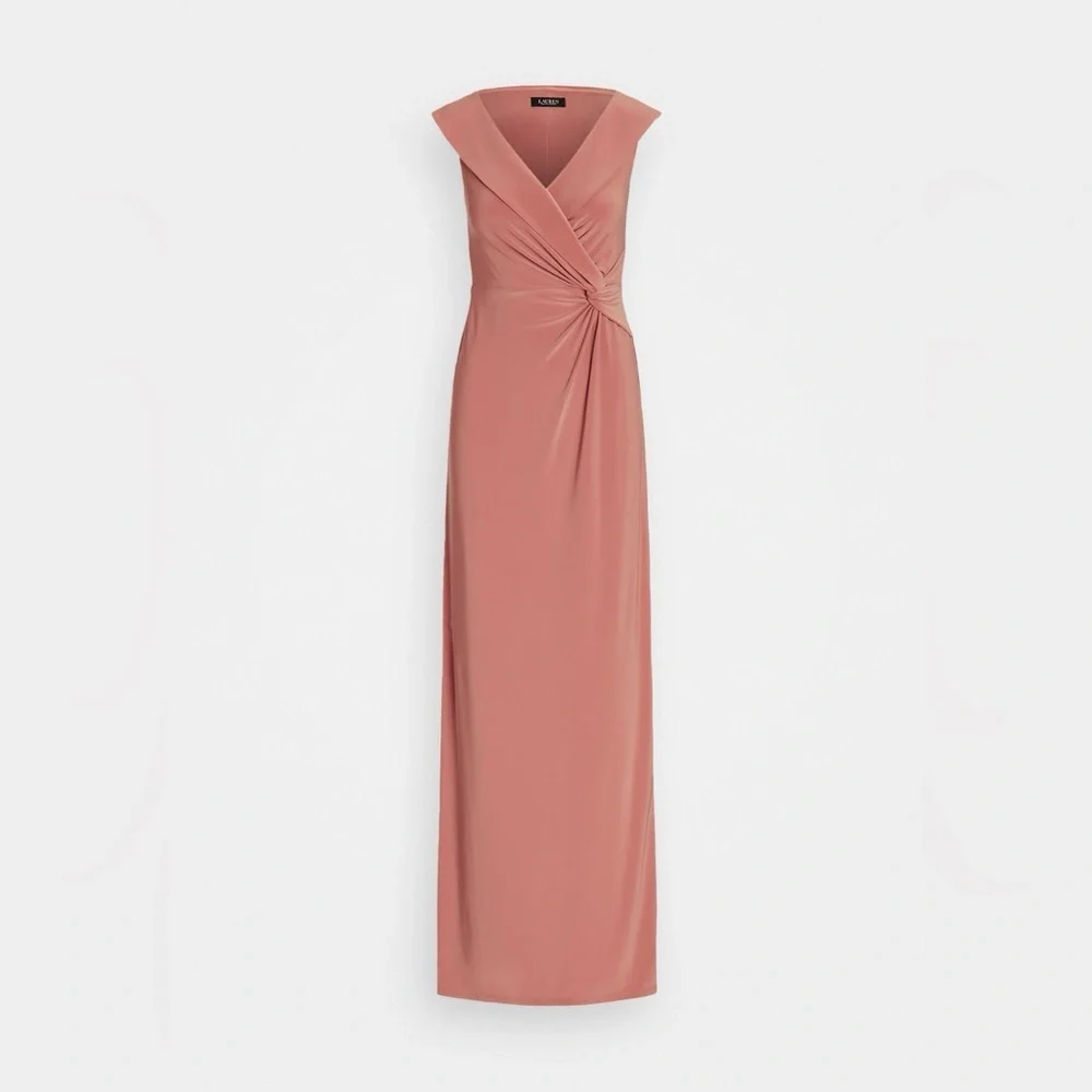 NWT Lauren Ralph Lauren salmon evening gown with wrap detailing size 8 - Picture 4 of 13